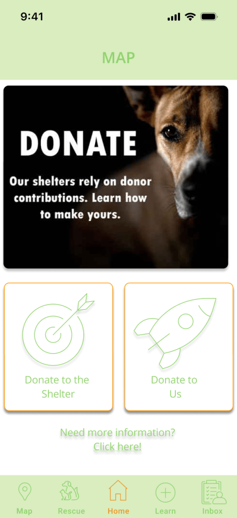 This page explains how users can donate to animal rescue organizations. By clicking on the provided buttons, users learn how to offer financial support and help more animals in need.
