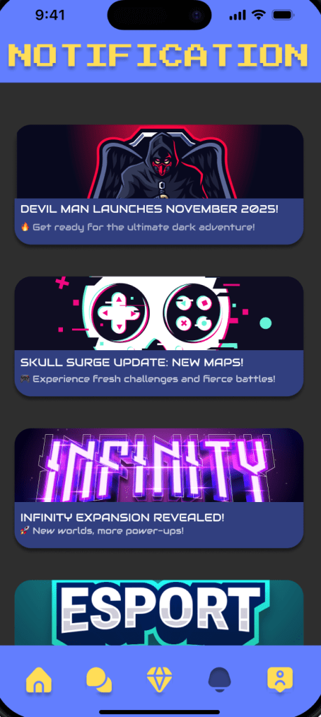 Notification center displaying game updates, patch notes, and expansion announcements.